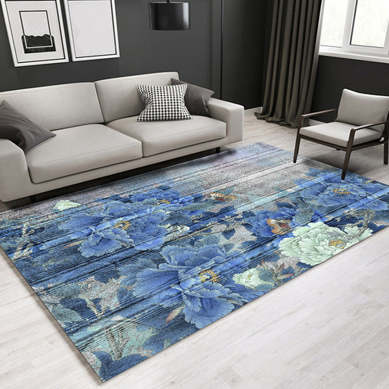 Chinoiserie Floral Printed Rug Multi Colored Synthetics Indoor Rug Anti-Slip Backing Easy Care Carpet for Parlor Blue Clearhalo 'Area Rug' 'Rug' 2288260