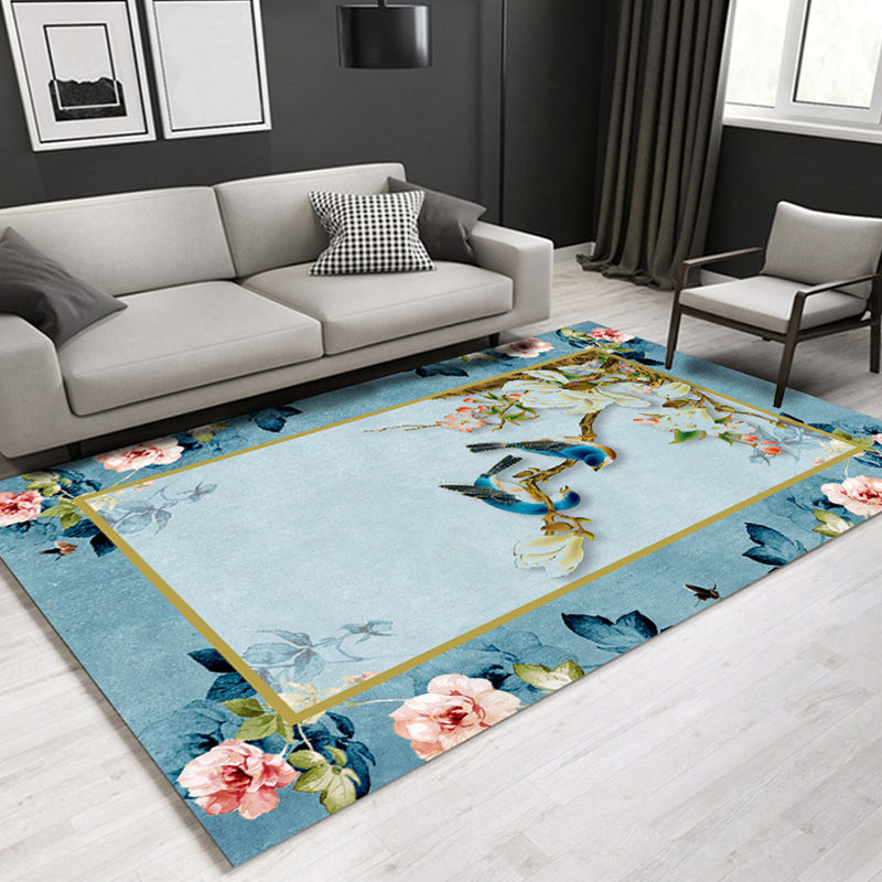 Chinoiserie Floral Printed Rug Multi Colored Synthetics Indoor Rug Anti-Slip Backing Easy Care Carpet for Parlor Sky Blue Clearhalo 'Area Rug' 'Rug' 2288261