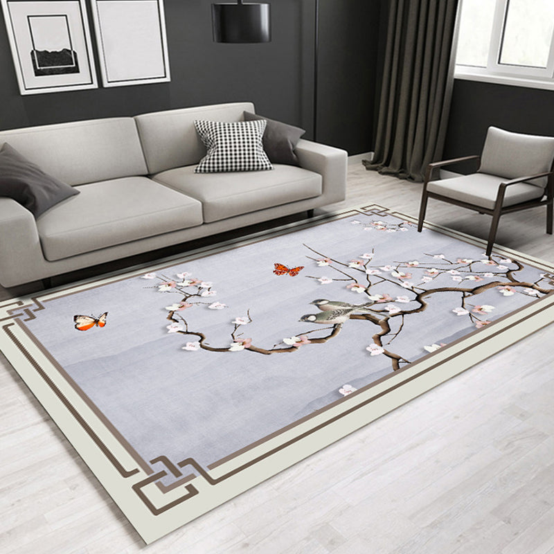 Chinoiserie Floral Printed Rug Multi Colored Synthetics Indoor Rug Anti-Slip Backing Easy Care Carpet for Parlor Silver Gray Clearhalo 'Area Rug' 'Rug' 2288264