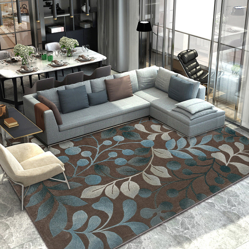 Scandinavian Living Room Rug Multi Color Flower Printed Indoor Rug Polyster Non-Slip Backing Washable Carpet Brown Clearhalo 'Area Rug' 'Modern' 'Rugs' Rug' 2288446