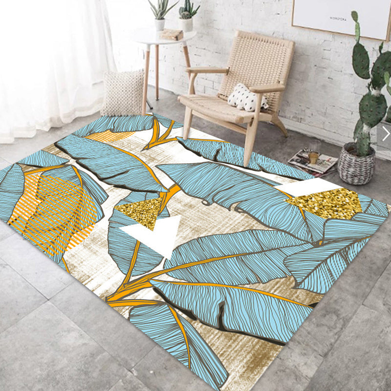 Nordic Bedroom Rug Multi Color Plant Printed Indoor Rug Polyster Non-Slip Backing Easy Care Area Carpet Lake Blue Clearhalo 'Area Rug' 'Rug' 2288511