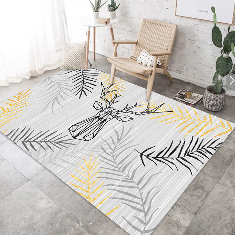 Nordic Bedroom Rug Multi Color Plant Printed Indoor Rug Polyster Non-Slip Backing Easy Care Area Carpet Gray-White Clearhalo 'Area Rug' 'Rug' 2288512