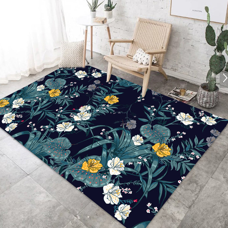 Nordic Bedroom Rug Multi Color Plant Printed Indoor Rug Polyster Non-Slip Backing Easy Care Area Carpet Dark Green Clearhalo 'Area Rug' 'Rug' 2288515