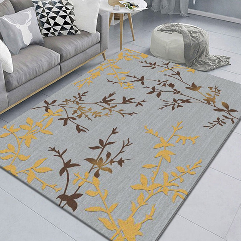 Modern Living Room Rug Multi Color Plant Printed Indoor Rug Polypropylene Anti-Slip Easy Care Carpet Gray-Yellow Clearhalo 'Area Rug' 'Modern' 'Rugs' Rug' 2288546