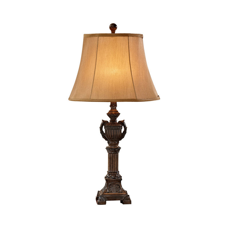 Column Living Room Table Light Vintage Resin 1 Light Bronze Reading Lamp with Flared Fabric Shade Clearhalo 'Lamps' 'Table Lamps' Lighting' 228957