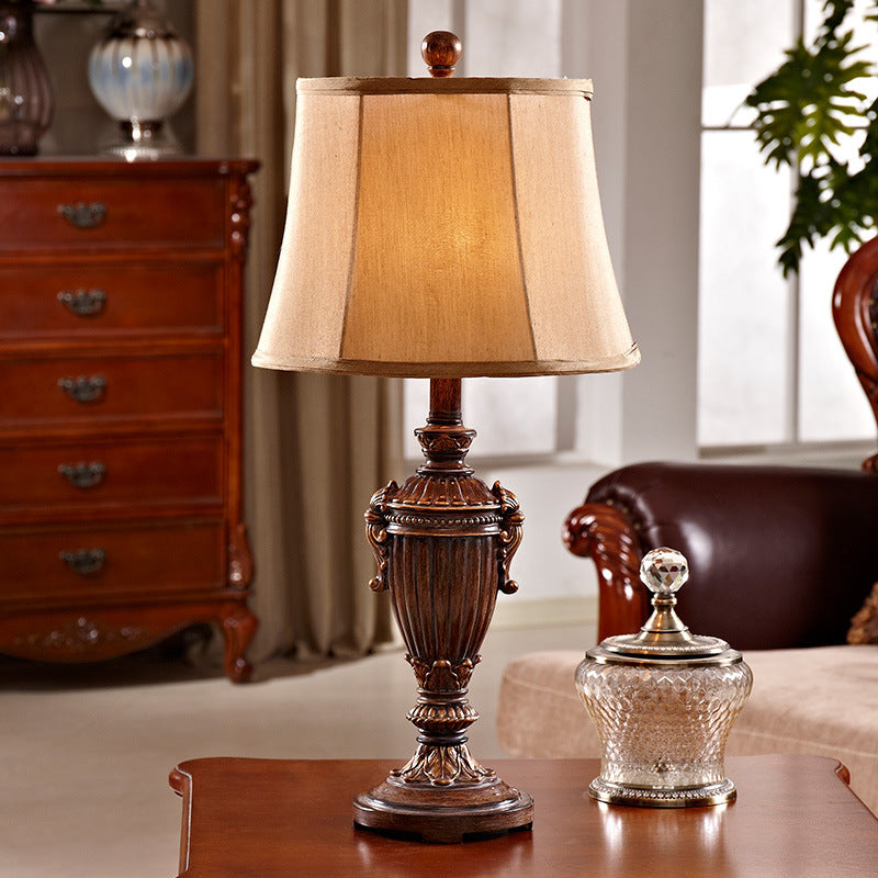 Resin Red Brown Font Reading Light Vintage 1 Light Living Room Table Lamp with Paneled Bell Shade Clearhalo 'Lamps' 'Table Lamps' Lighting' 228961