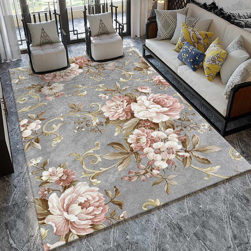 Multi-Colored Chinese Rug Cotton Blend Flower Pattern Indoor Rug Non-Slip Backing Pet Friendly Carpet for Parlor Clearhalo 'Area Rug' 'Rug' 2289627