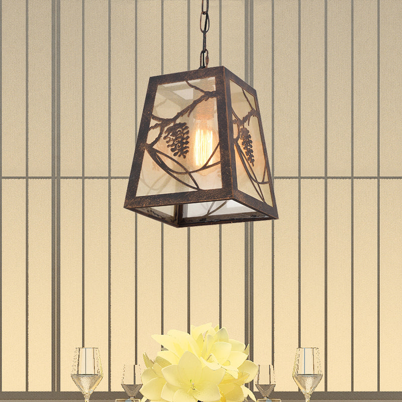 Trapezoid Restaurant Pendant Lighting Metal 1 Light Country Hanging Light Fixture in Rust Rust Clearhalo 'Ceiling Lights' 'Pendant Lights' 'Pendants' Lighting' 228965_fd7536cb-9ac3-4f18-9101-37f270e013f9