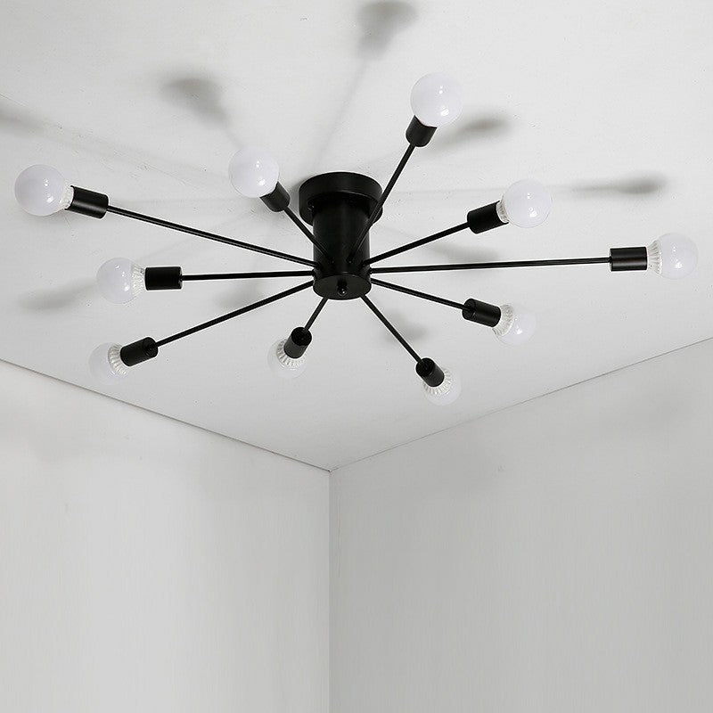 Bursting Flush Mount Light Fixture Loft Style Black Metal Semi Flush Ceiling Light for Living Room Clearhalo 'Ceiling Lights' 'Close To Ceiling Lights' 'Close to ceiling' 'Semi-flushmount' Lighting' 2289667