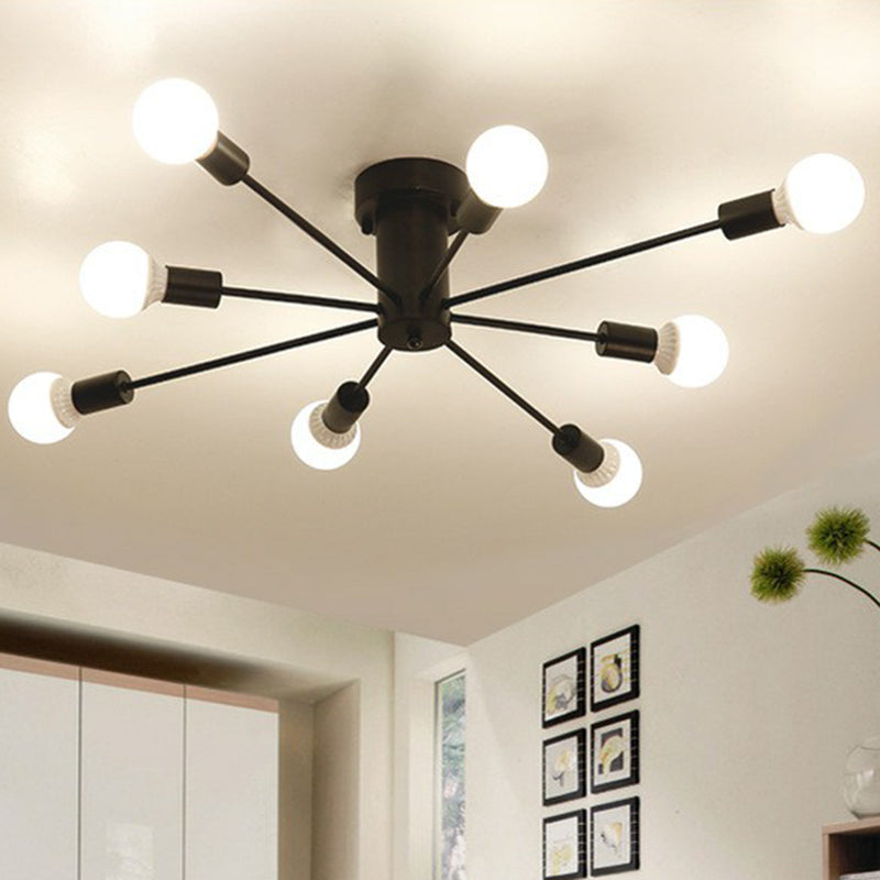 Bursting Flush Mount Light Fixture Loft Style Black Metal Semi Flush Ceiling Light for Living Room 8 Black Clearhalo 'Ceiling Lights' 'Close To Ceiling Lights' 'Close to ceiling' 'Semi-flushmount' Lighting' 2289668