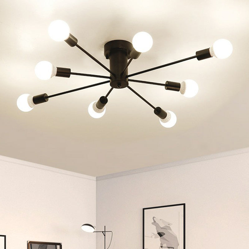 Bursting Flush Mount Light Fixture Loft Style Black Metal Semi Flush Ceiling Light for Living Room Clearhalo 'Ceiling Lights' 'Close To Ceiling Lights' 'Close to ceiling' 'Semi-flushmount' Lighting' 2289669