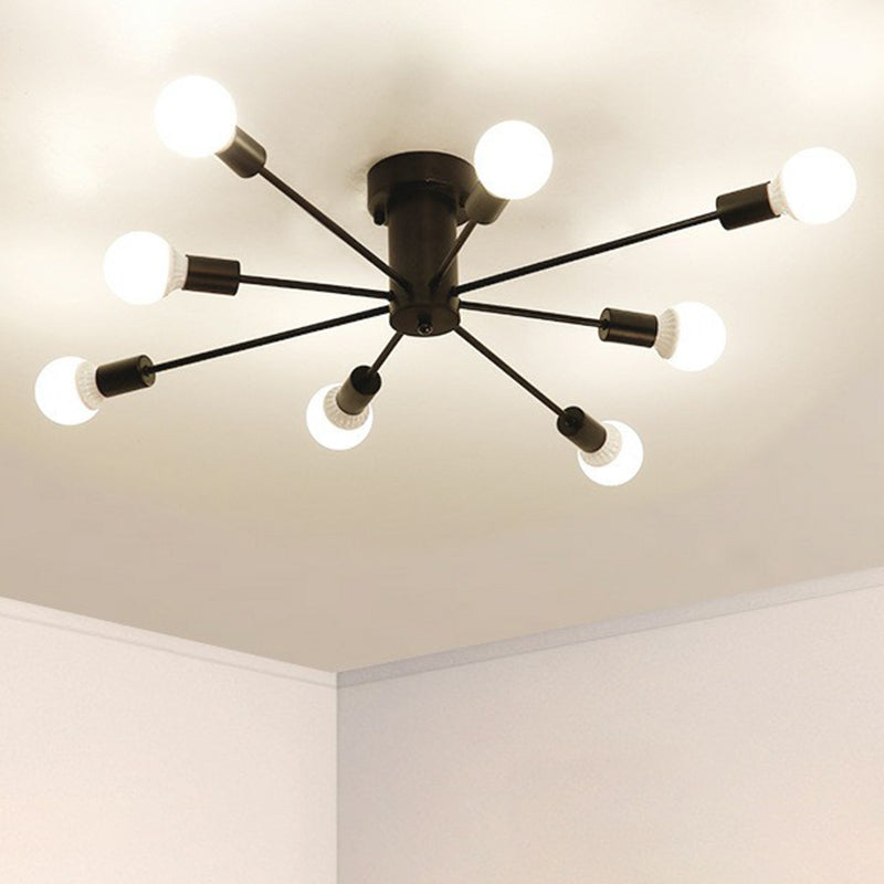 Bursting Flush Mount Light Fixture Loft Style Black Metal Semi Flush Ceiling Light for Living Room Clearhalo 'Ceiling Lights' 'Close To Ceiling Lights' 'Close to ceiling' 'Semi-flushmount' Lighting' 2289670