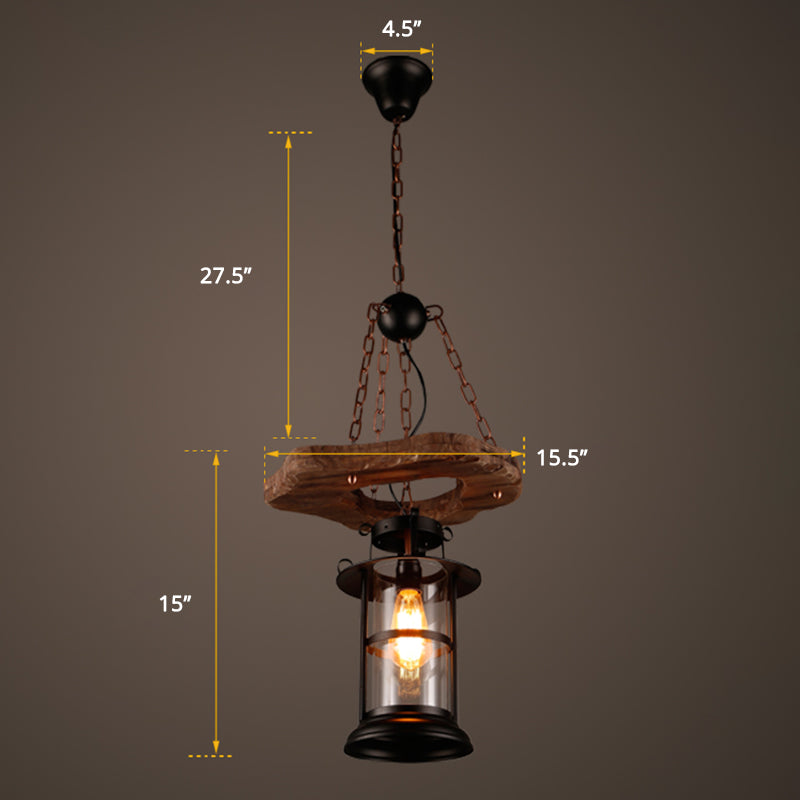 Wood 1-Head Pendant Light Coastal Clear Glass Cylindrical Hanging Ceiling Light for Restaurant Clearhalo 'Ceiling Lights' 'Industrial Pendants' 'Industrial' 'Middle Century Pendants' 'Pendant Lights' 'Pendants' 'Tiffany' Lighting' 2289745