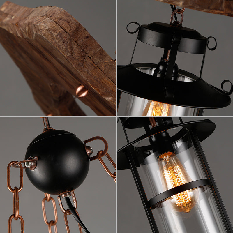 Wood 1-Head Pendant Light Coastal Clear Glass Cylindrical Hanging Ceiling Light for Restaurant Clearhalo 'Ceiling Lights' 'Industrial Pendants' 'Industrial' 'Middle Century Pendants' 'Pendant Lights' 'Pendants' 'Tiffany' Lighting' 2289746