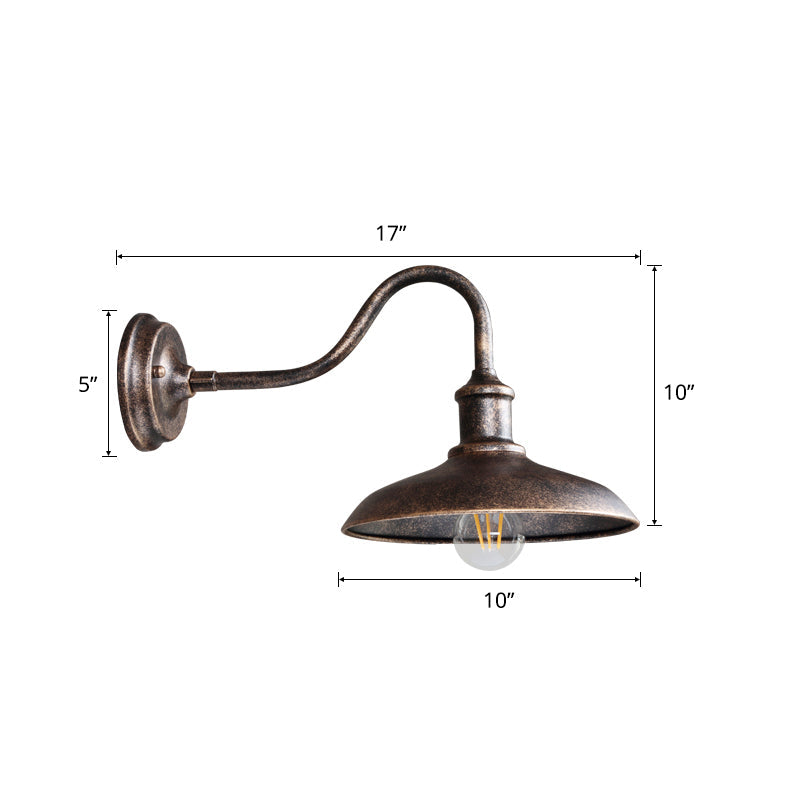 Gooseneck Metal Wall Sconce Light Fixture Industrial 1-Light Outdoor Wall Lamp with Shade Weathered Copper Clearhalo 'Art deco wall lights' 'Cast Iron' 'Glass' 'Industrial wall lights' 'Industrial' 'Middle century wall lights' 'Modern' 'Rustic wall lights' 'Tiffany' 'Traditional wall lights' 'Wall Lamps & Sconces' 'Wall Lights' Lighting' 2289870