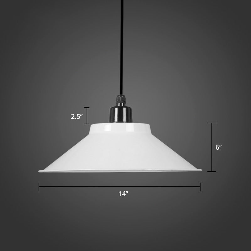 1-Light Ceiling Suspension Lamp Loft Conical Metal Hanging Light with Rolled Edge White 14