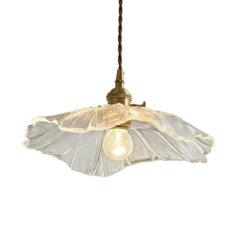 Antique Floral Pendant Light 1-Light Ruffle Glass Hanging Light Fixture for Restaurant Clearhalo 'Ceiling Lights' 'Glass shade' 'Glass' 'Industrial Pendants' 'Industrial' 'Middle Century Pendants' 'Pendant Lights' 'Pendants' 'Tiffany' Lighting' 2290051