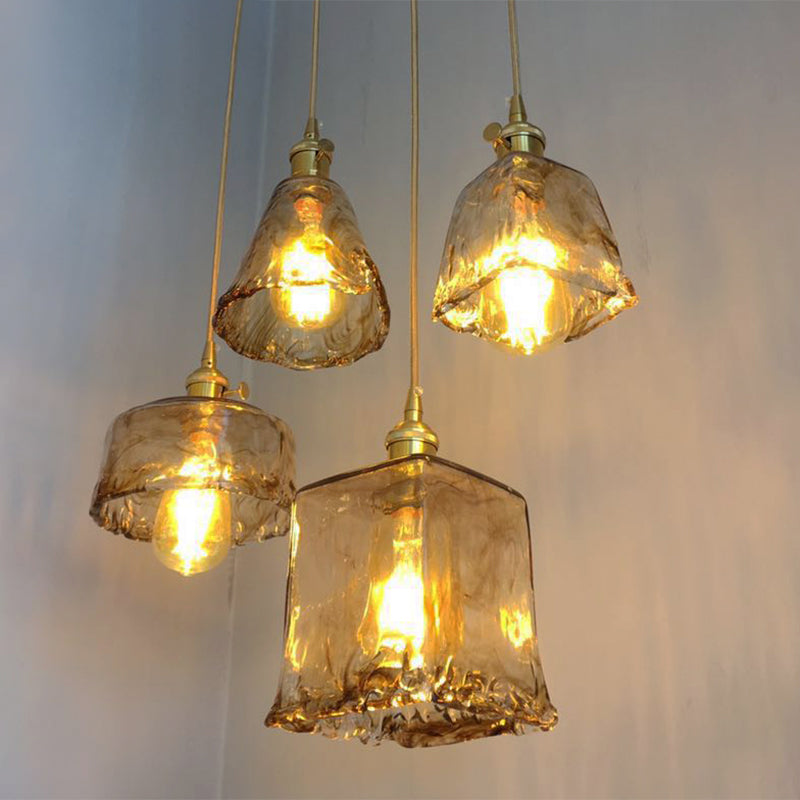 Antique Shaded Pendant Light 1-Light Brown Glass Hanging Light in Brass for Dining Room Clearhalo 'Ceiling Lights' 'Close To Ceiling Lights' 'Glass shade' 'Glass' 'Industrial Pendants' 'Industrial' 'Middle Century Pendants' 'Pendant Lights' 'Pendants' 'Tiffany' Lighting' 2290083