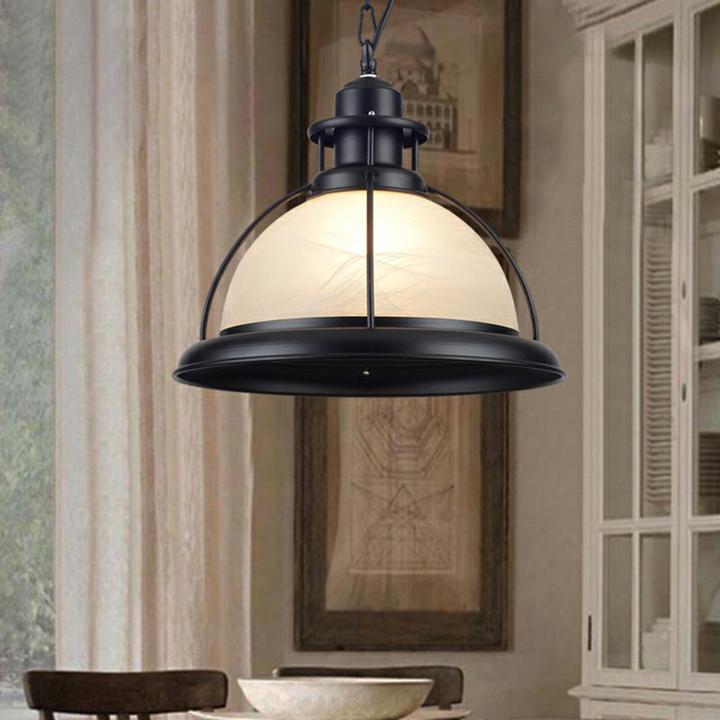 White Glass Half-Globe Suspension Lighting Retro Style 1��Head Dining Room Pendant Ceiling Light White Clearhalo 'Ceiling Lights' 'Industrial Pendants' 'Industrial' 'Middle Century Pendants' 'Pendant Lights' 'Pendants' 'Tiffany' Lighting' 2290093_18488a1c-1b7b-4d75-9701-84a4c6d83815