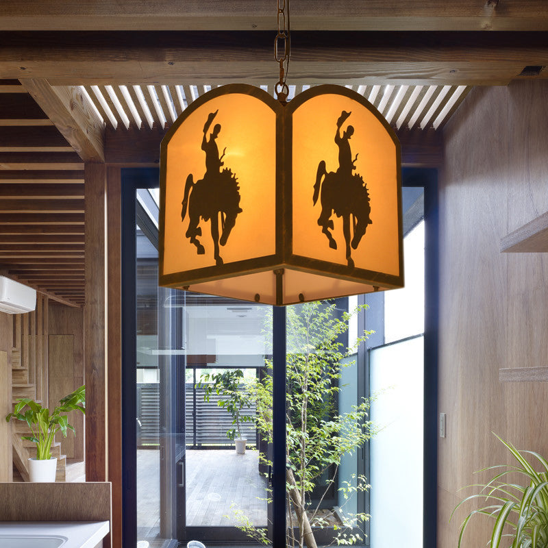 Square Pendant Lighting Metal Vintage 1 Bulb Restaurant Hanging Light Kit in Rust with Horse Pattern Rust Clearhalo 'Ceiling Lights' 'Pendant Lights' 'Pendants' Lighting' 229016_819511b7-9cd0-4f82-8df2-1c7d02283af2