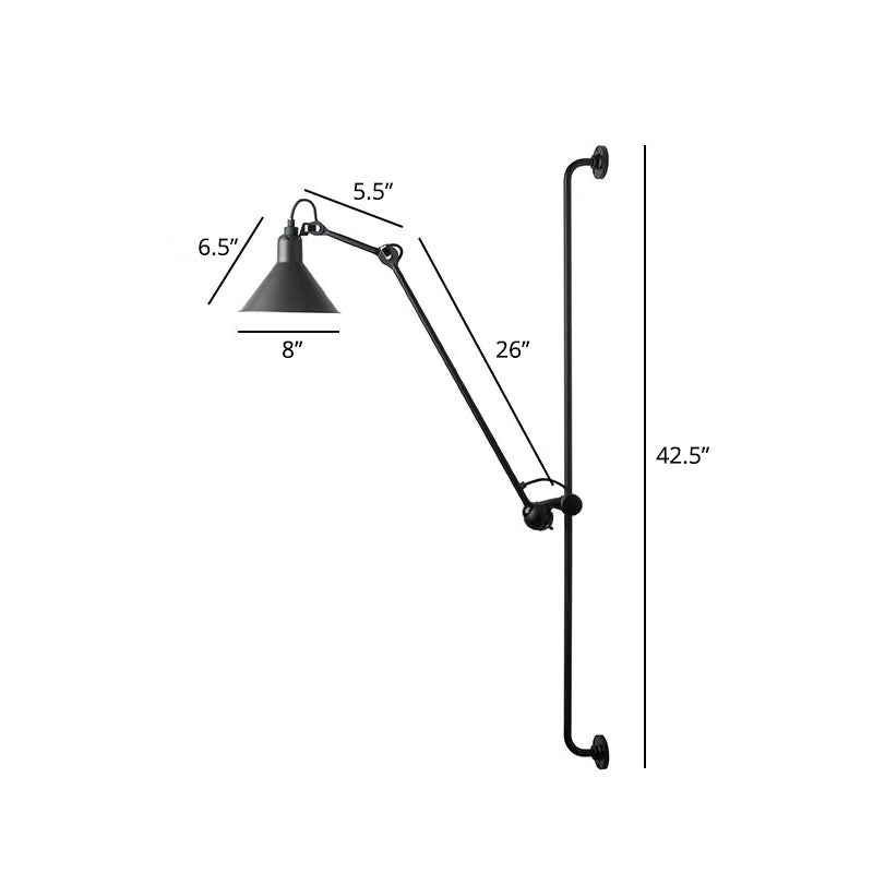 1 Head Shaded Wall Mount Reading Light Loft Style Metal Wall Lighting with Adjustable Arm Black A Clearhalo 'Art deco wall lights' 'Cast Iron' 'Glass' 'Industrial wall lights' 'Industrial' 'Middle century wall lights' 'Modern' 'Rustic wall lights' 'Tiffany' 'Traditional wall lights' 'Wall Lamps & Sconces' 'Wall Lights' Lighting' 2290243