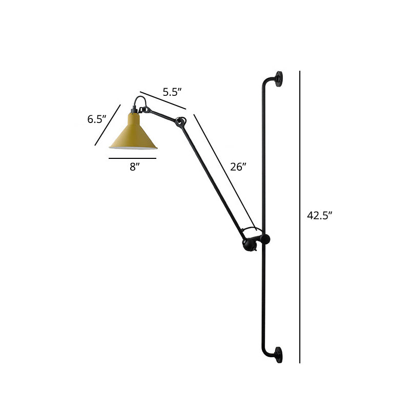 1 Head Shaded Wall Mount Reading Light Loft Style Metal Wall Lighting with Adjustable Arm Yellow A Clearhalo 'Art deco wall lights' 'Cast Iron' 'Glass' 'Industrial wall lights' 'Industrial' 'Middle century wall lights' 'Modern' 'Rustic wall lights' 'Tiffany' 'Traditional wall lights' 'Wall Lamps & Sconces' 'Wall Lights' Lighting' 2290246