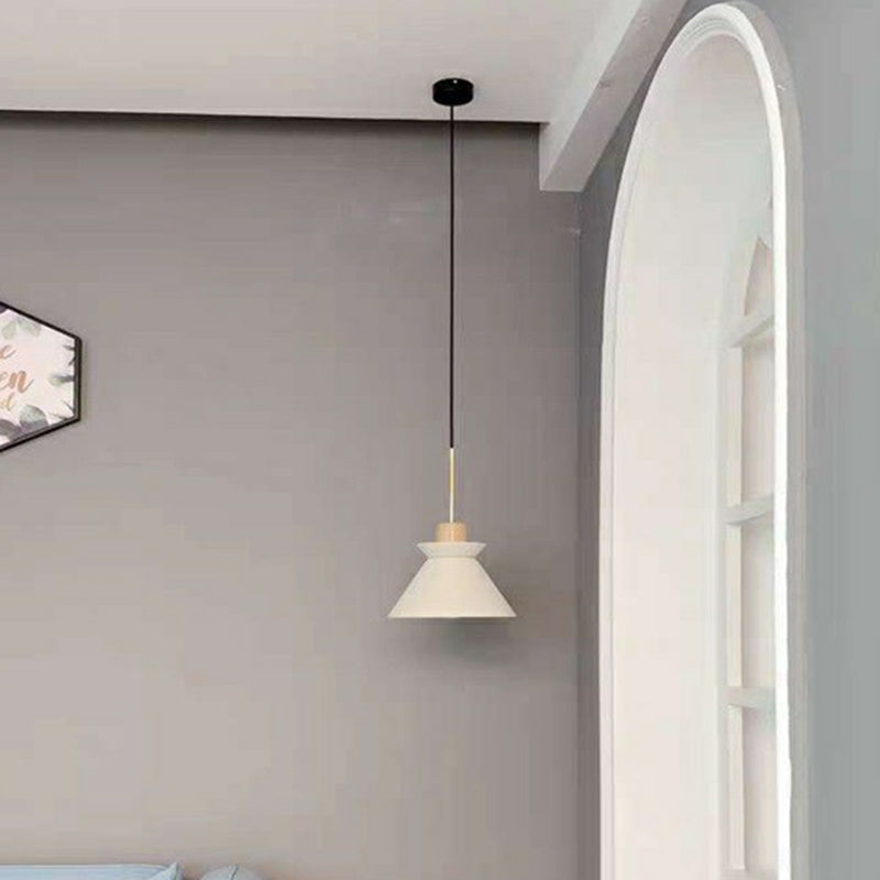 1 Head Dining Room Hanging Light Minimalist Wood Pendant with Conical Cement Shade Clearhalo 'Ceiling Lights' 'Modern Pendants' 'Modern' 'Pendant Lights' 'Pendants' Lighting' 2290375