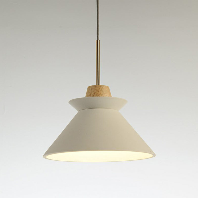 1 Head Dining Room Hanging Light Minimalist Wood Pendant with Conical Cement Shade White 8