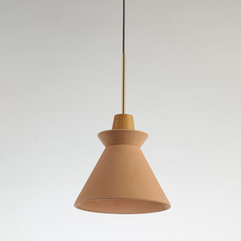 1 Head Dining Room Hanging Light Minimalist Wood Pendant with Conical Cement Shade Pink 8