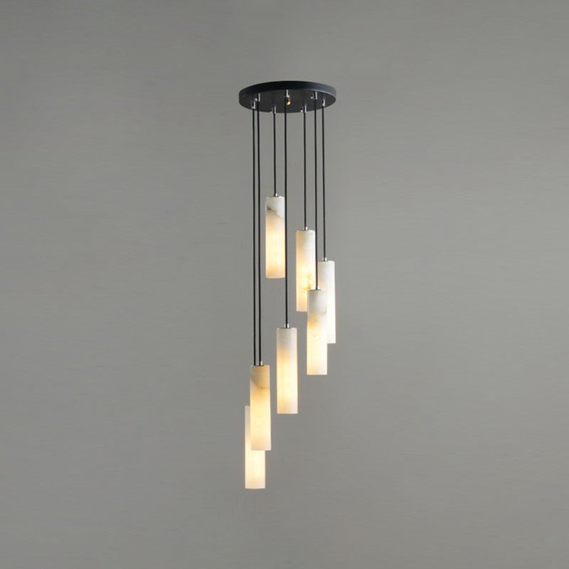 Tubular Bedroom Pendulum Light Marble Minimalistic Hanging Ceiling Light in White 7 White Clearhalo 'Ceiling Lights' 'Modern Pendants' 'Modern' 'Pendant Lights' 'Pendants' Lighting' 2290397