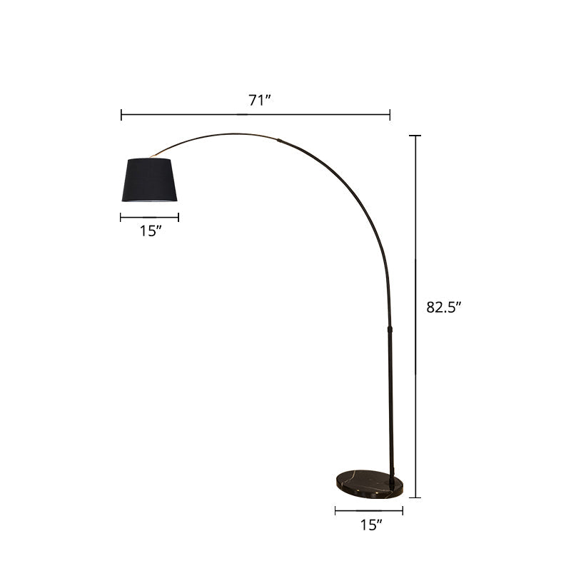 Fabric Bucket Standing Light Simplicity 1-Light Black Floor Lighting with Fishing Rod Arm Black 15