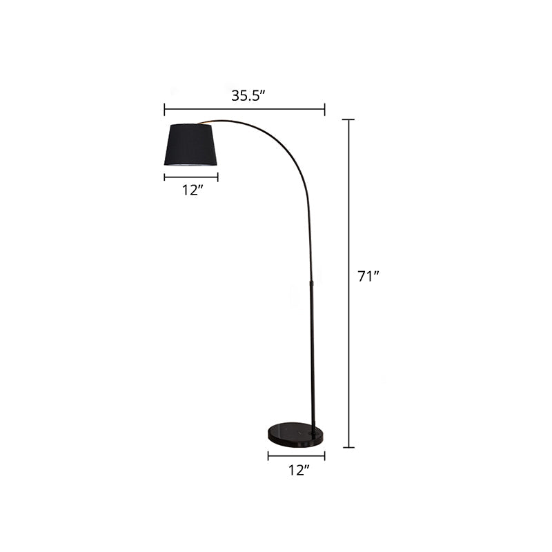 Fabric Bucket Standing Light Simplicity 1-Light Black Floor Lighting with Fishing Rod Arm Black 12