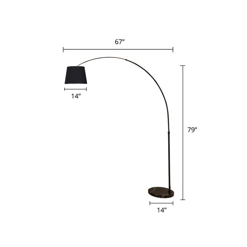 Fabric Bucket Standing Light Simplicity 1-Light Black Floor Lighting with Fishing Rod Arm Black 14