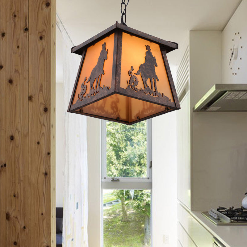 Countryside House Shaped Pendant Lighting 1 Light Metal Hanging Light Fixture in Rust Rust Clearhalo 'Ceiling Lights' 'Pendant Lights' 'Pendants' Lighting' 229054_bd8ae37f-3d1d-470a-904e-4dc5f2118e31