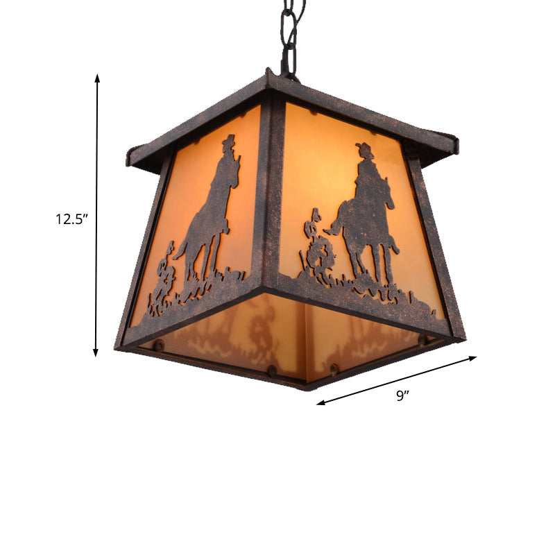 Countryside House Shaped Pendant Lighting 1 Light Metal Hanging Light Fixture in Rust Clearhalo 'Ceiling Lights' 'Pendant Lights' 'Pendants' Lighting' 229057