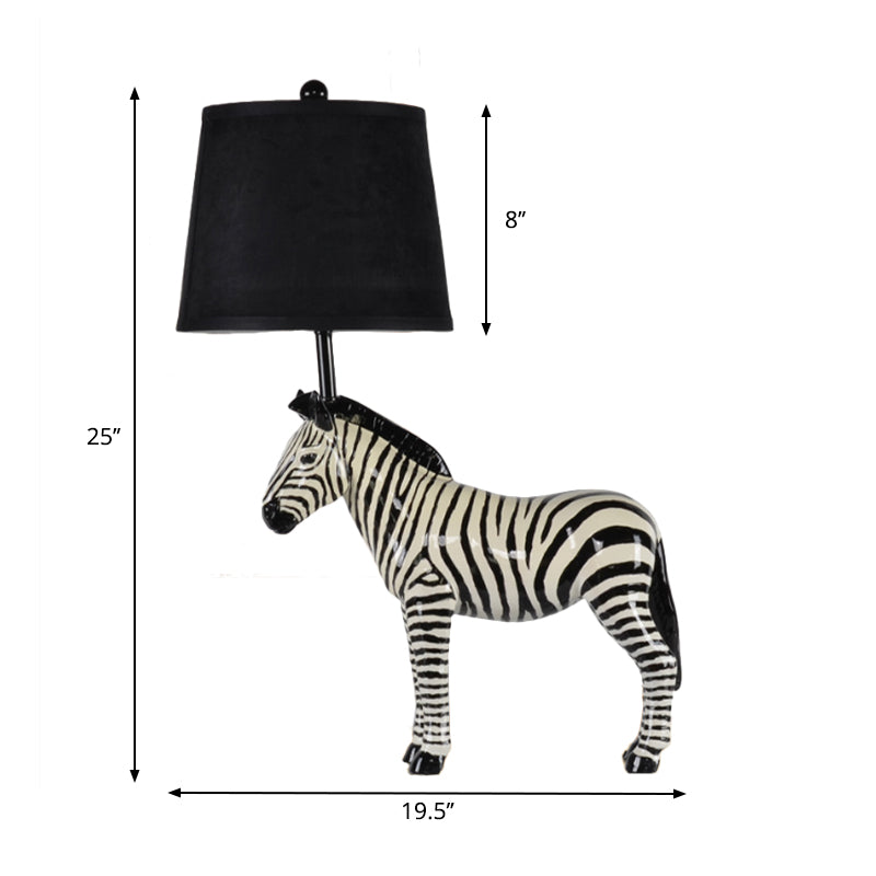 Black Barrel Desk Lamp Traditional Fabric 1 Light Bedroom Reading Light with Horse Base Clearhalo 'Lamps' 'Table Lamps' Lighting' 229083