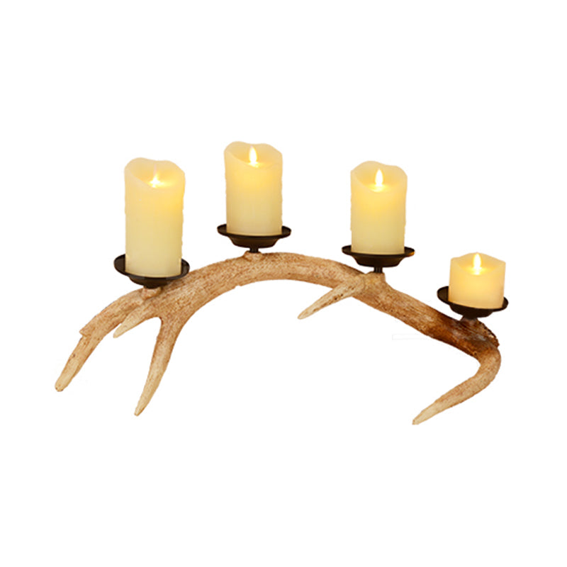 4 Lights Table Light Rustic Candle Resin Task Lighting in Wood for Bedroom with Antlers Clearhalo 'Lamps' 'Table Lamps' Lighting' 229119