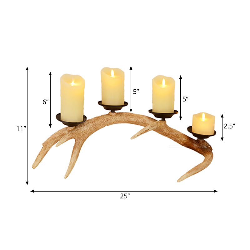 4 Lights Table Light Rustic Candle Resin Task Lighting in Wood for Bedroom with Antlers Clearhalo 'Lamps' 'Table Lamps' Lighting' 229120