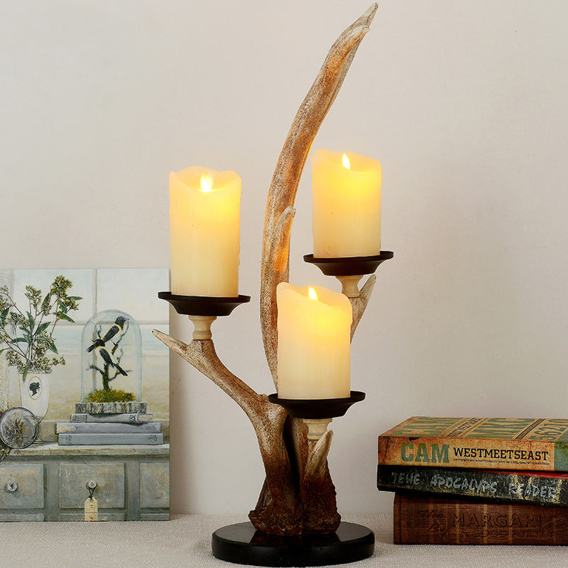 Country Style Candle Reading Light 3 Lights Resin Desk Lamp in Wood for Bedroom with Antlers Clearhalo 'Lamps' 'Table Lamps' Lighting' 229122