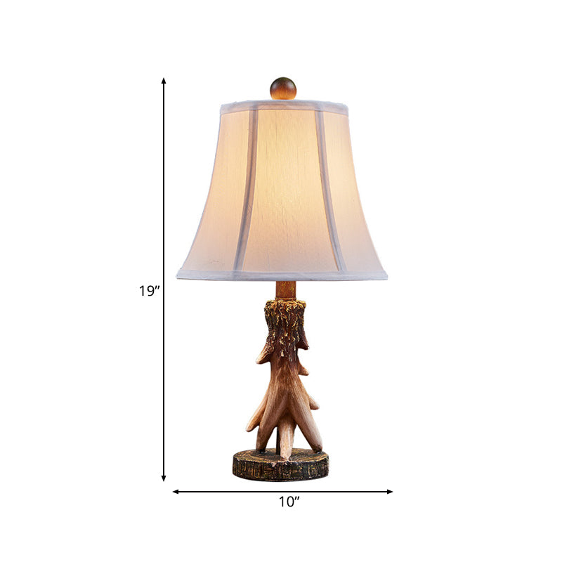 1 Light Desk Light Traditional Bell Fabric Reading Lamp in White for Bedroom with Wood Base Clearhalo 'Lamps' 'Table Lamps' Lighting' 229139