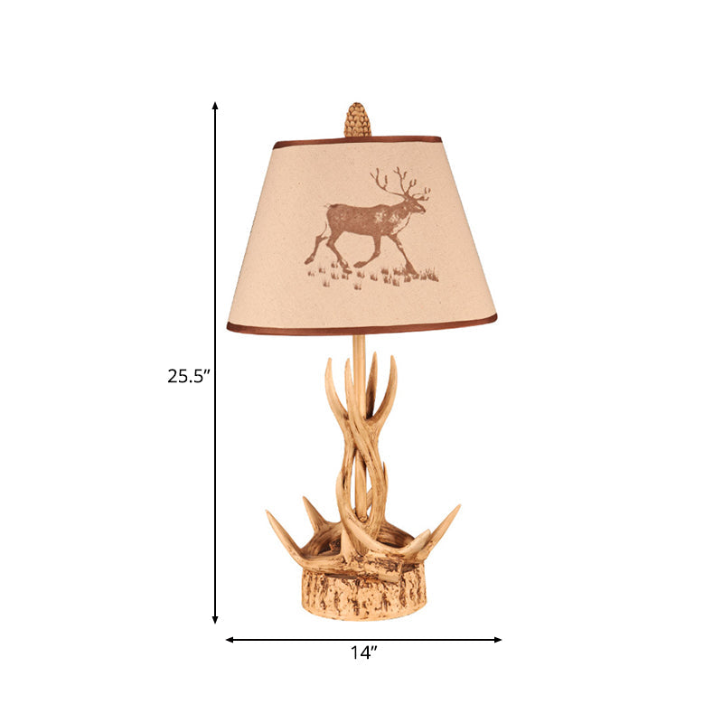 Drum Resin Task Lighting Traditional 1 Light Bedroom Desk Lamp in Wood with Branch Base Clearhalo 'Lamps' 'Table Lamps' Lighting' 229154