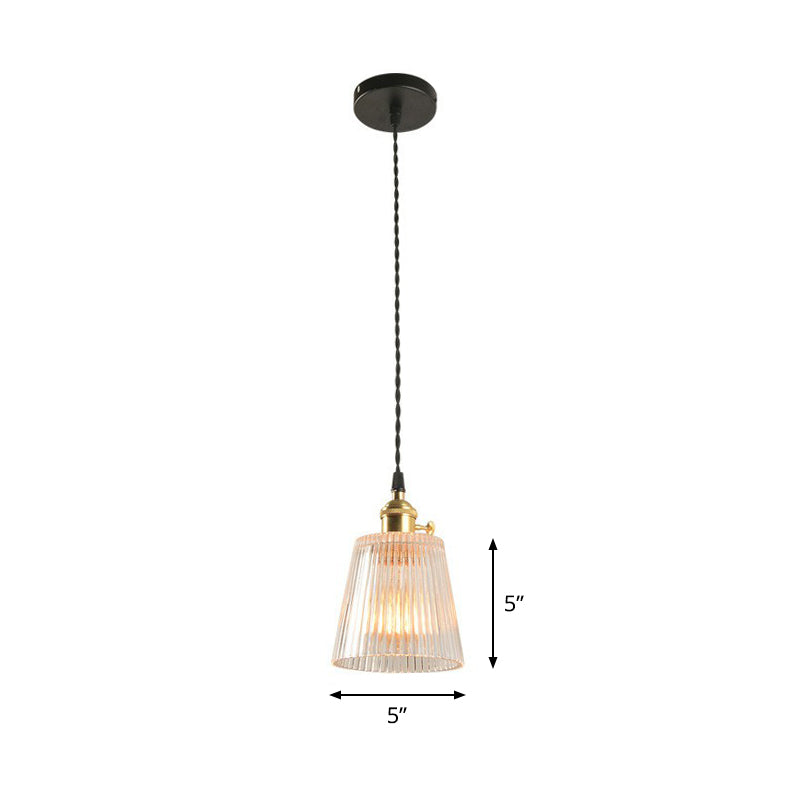 Tapered Clear Ribbed Glass Hanging Light Simplicity 1 Bulb Restaurant Pendant Light Fixture Clear Clearhalo 'Ceiling Lights' 'Lighting' 'Pendant Lights' 2293539_e709d2c5-25d9-48b9-8501-ee9fc7a054dc