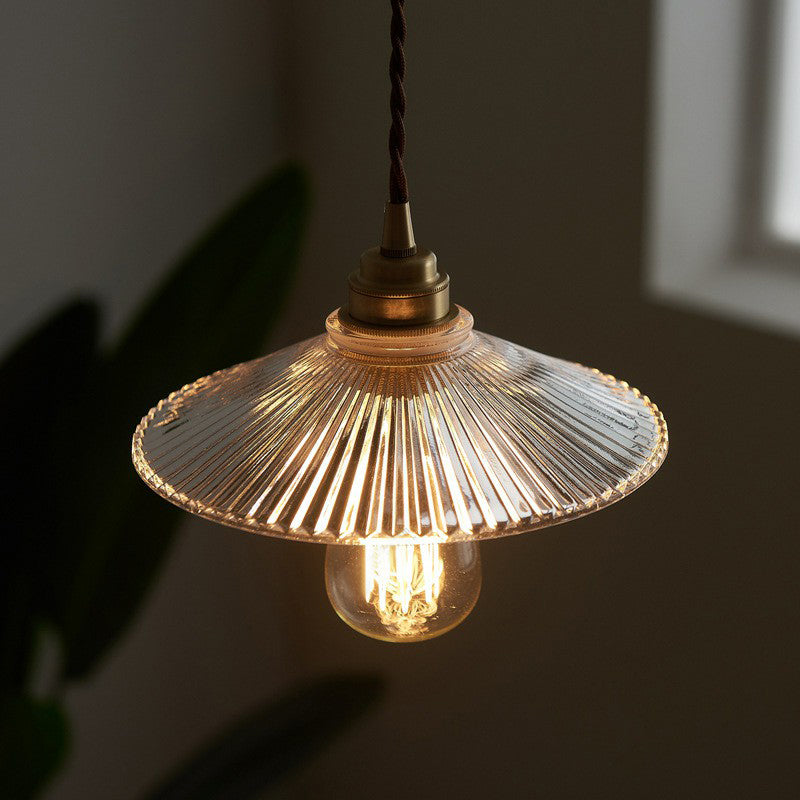 Cone Clear Ribbed Glass Hanging Lamp Vintage Single-Bulb Dining Room Lighting Pendant Clear Clearhalo 'Ceiling Lights' 'Glass shade' 'Glass' 'Industrial Pendants' 'Industrial' 'Middle Century Pendants' 'Pendant Lights' 'Pendants' 'Tiffany' Lighting' 2293561