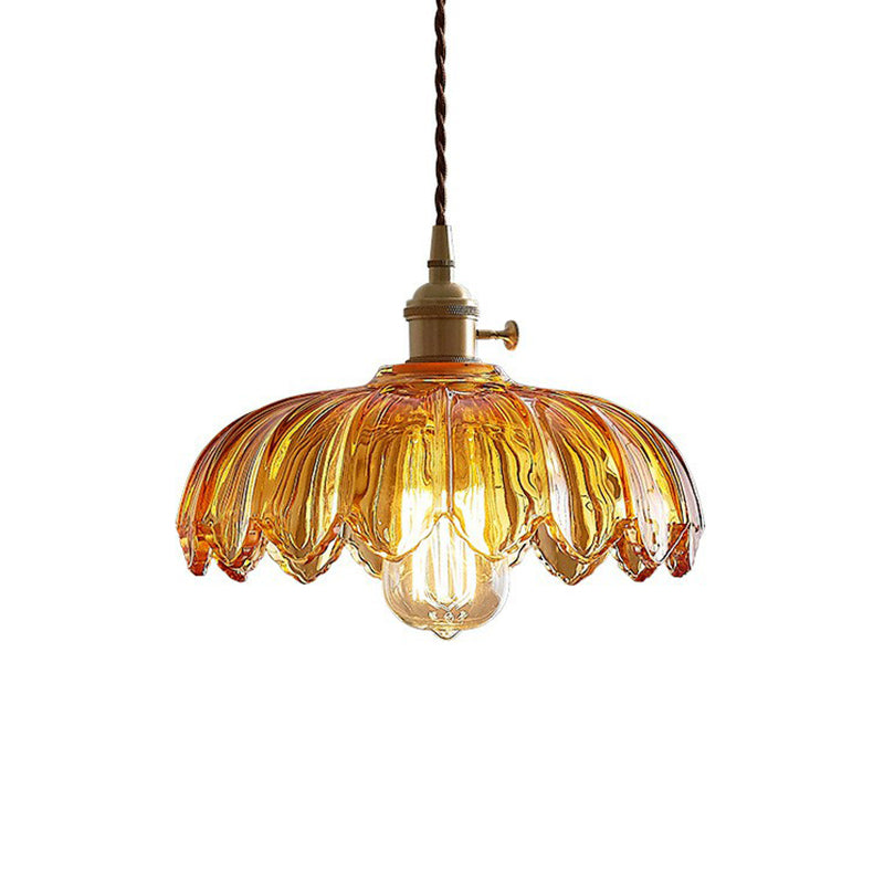 Scalloped Glass Flower Ceiling Light Industrial Single Dining Room Hanging Pendant Light Clearhalo 'Ceiling Lights' 'Glass shade' 'Glass' 'Industrial Pendants' 'Industrial' 'Middle Century Pendants' 'Pendant Lights' 'Pendants' 'Tiffany' Lighting' 2293602