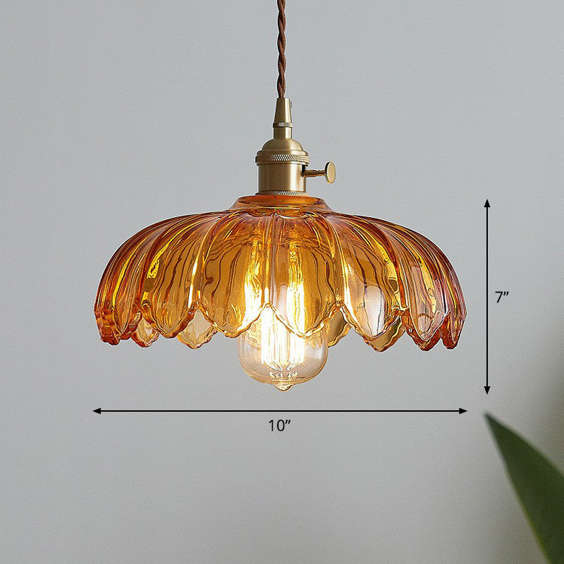 Scalloped Glass Flower Ceiling Light Industrial Single Dining Room Hanging Pendant Light Tan Clearhalo 'Ceiling Lights' 'Glass shade' 'Glass' 'Industrial Pendants' 'Industrial' 'Middle Century Pendants' 'Pendant Lights' 'Pendants' 'Tiffany' Lighting' 2293603