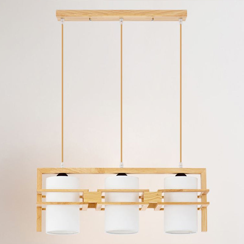 Wooden Linear Island Lighting Modern 3-Bulb Hanging Light with Cylindrical Fabric Shade Clearhalo 'Ceiling Lights' 'Island Lights' Lighting' 2293671