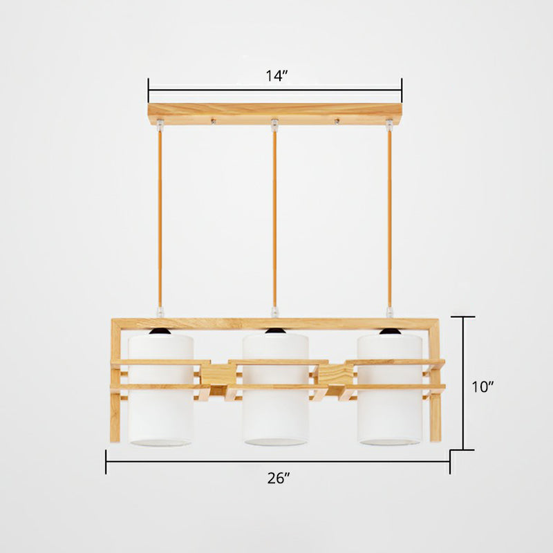 Wooden Linear Island Lighting Modern 3-Bulb Hanging Light with Cylindrical Fabric Shade Clearhalo 'Ceiling Lights' 'Island Lights' Lighting' 2293672