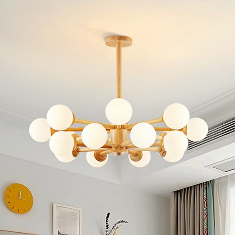 Wood Sputnik Chandelier Nordic White Ball Glass Ceiling Pendant Light for Living Room Clearhalo 'Carpenter Chandeliers' 'Ceiling Lights' 'Chandeliers' 'Industrial' 'Modern Chandeliers' 'Modern' Lighting' 2293683