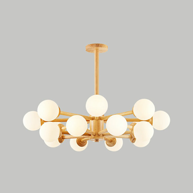 Wood Sputnik Chandelier Nordic White Ball Glass Ceiling Pendant Light for Living Room 16 Wood Clearhalo 'Carpenter Chandeliers' 'Ceiling Lights' 'Chandeliers' 'Industrial' 'Modern Chandeliers' 'Modern' Lighting' 2293684