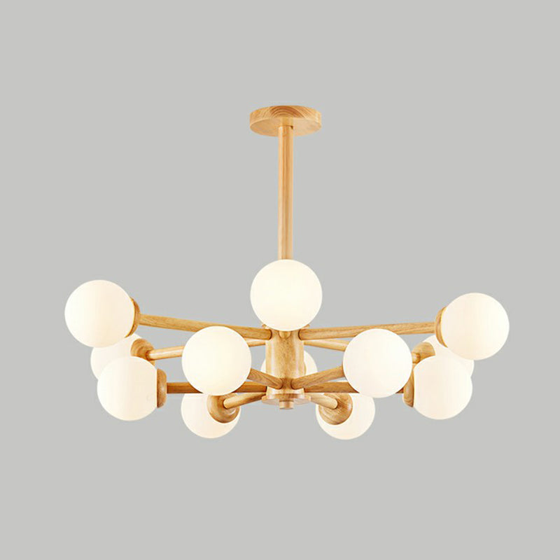 Wood Sputnik Chandelier Nordic White Ball Glass Ceiling Pendant Light for Living Room 12 Wood Clearhalo 'Carpenter Chandeliers' 'Ceiling Lights' 'Chandeliers' 'Industrial' 'Modern Chandeliers' 'Modern' Lighting' 2293686